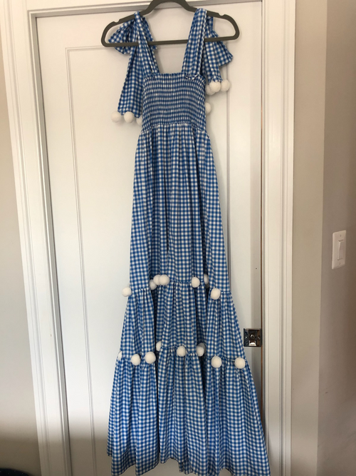 Gingham Pom Pom Dress with Matching Face Mask