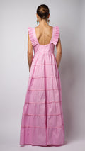 Pink Ruffle Sequin Embellished Cotton-Poplin Dress