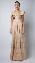 Khaki Ruffle Sequin Embellished Cotton-Poplin Dress