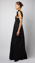 Black Ruffle Sequin Embellished Cotton-Poplin Dress