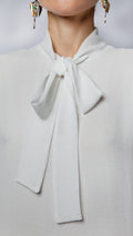 Ivory Crepe Pussy-Bow Dress
