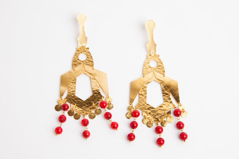 Tribal 24K Gold Coral Earrings